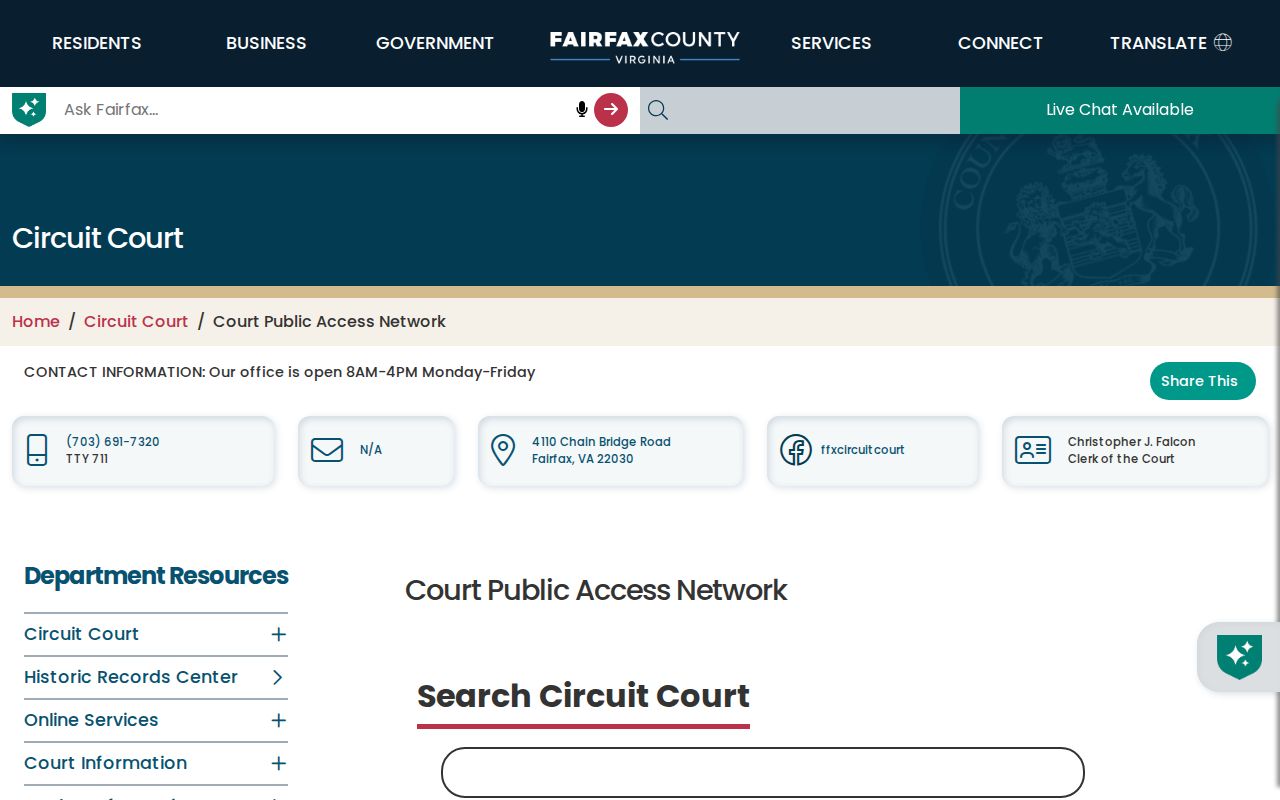 Lincolnia residents directory Fairfax CPAN land and court access screen