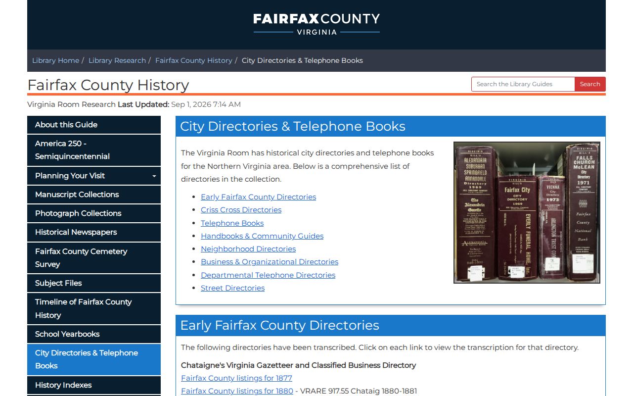 Lincolnia city directory guide at Fairfax County Virginia Room