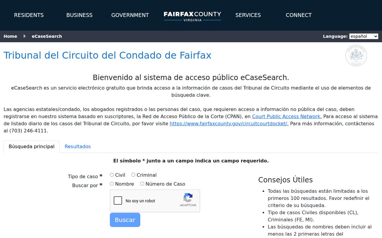 Lincolnia resident lookup using Fairfax Circuit eCaseSearch