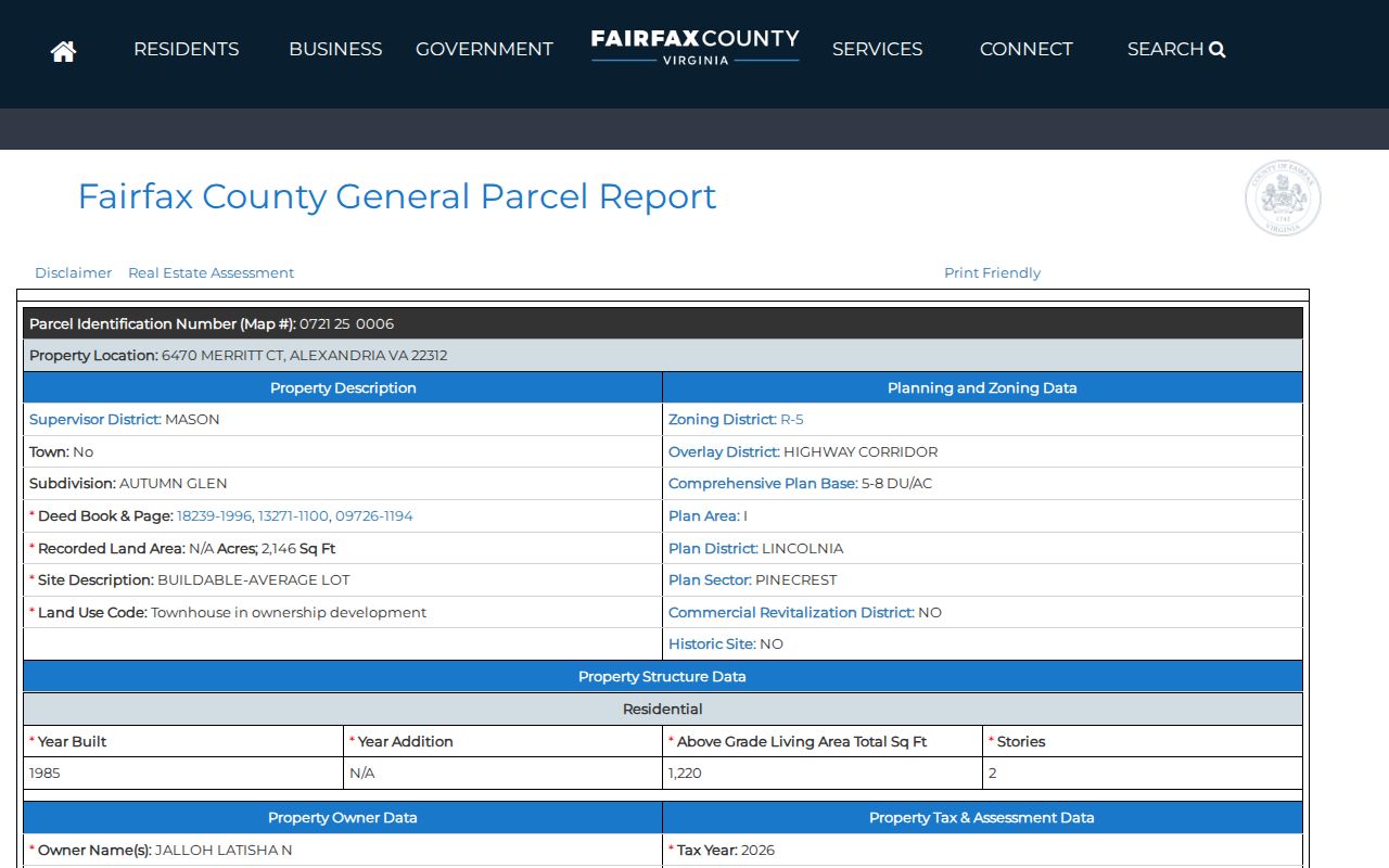 Lincolnia neighbors parcel report used for a public block map check