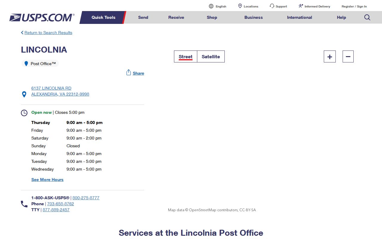 Lincolnia ZIP code directory view of the Lincolnia Post Office